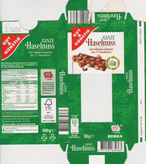Gut&Gunstig ganze Haselnuss 99kcal utz