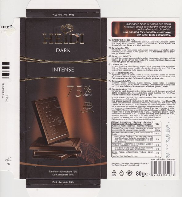 Heidi srednie dark intense 75 cocoa 100 natural ingredients