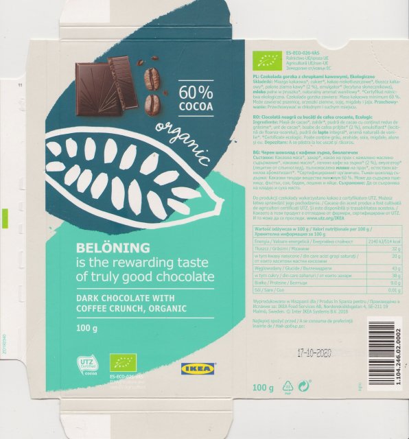 Ikea Beloning dark chocolate with coffee crunch organic