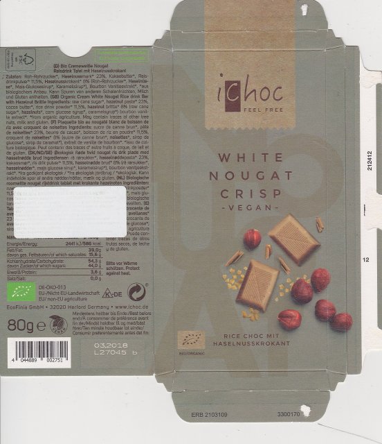 ichoc white nougat crisp vegan