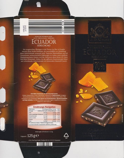 J D Gross Ecuador 70 Karamell