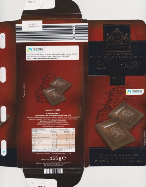J D Gross Ekwador 81% gorzka z ziaren kakao odmiany arriba fairtrade