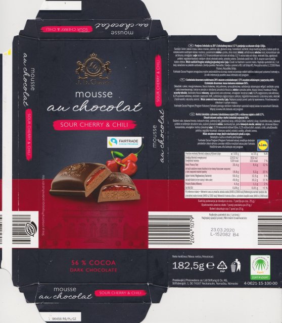 J D Gross mousse au chocolat 3 sour cherry chili fairtrade