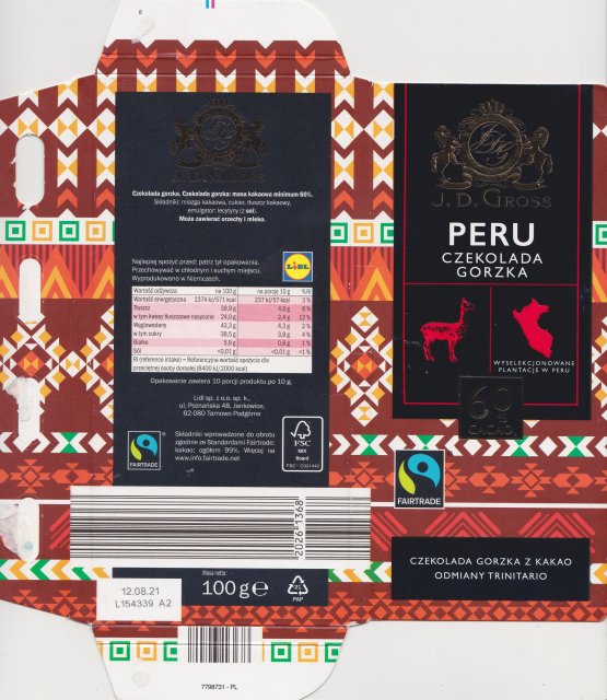 J D Gross z3 Peru 60 cacao czekolada gorzka z kakao odmiany Trinitario