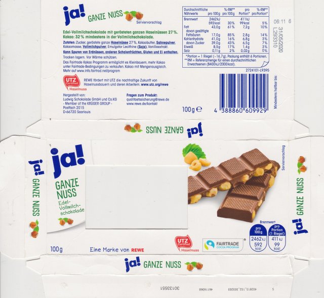Ja ganze nuss UTZ fairtrade 99kcal