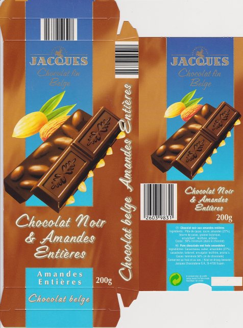 Jacques 3 Chocolat Noir Amandes Entieres