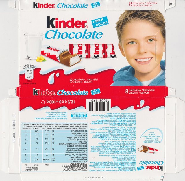 Kinder Chocolate prostokat niebieska milk cocoa 71kcal 8 batonikow