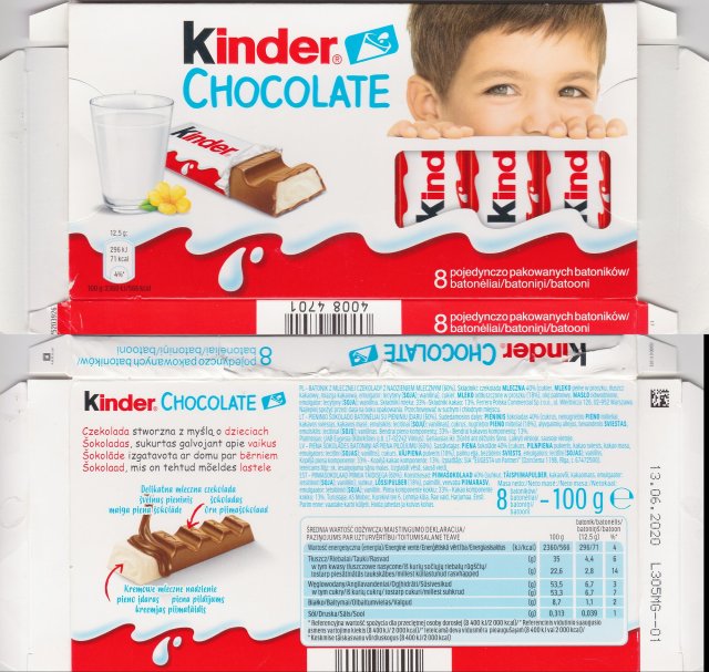 Kinder Chocolate prostokat oczy 71kcal 8 batonikow