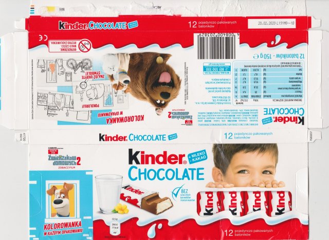 Kinder Chocolate prostokat oczy mleko kakao bez 71kcal kolorowanka zwierzakow