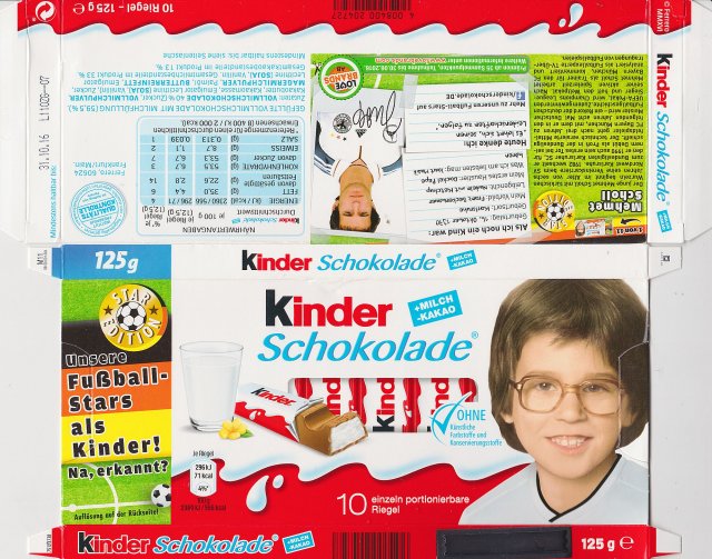 Kinder Schokolade prostokat Star Edition 71kcal ohne fussballstars