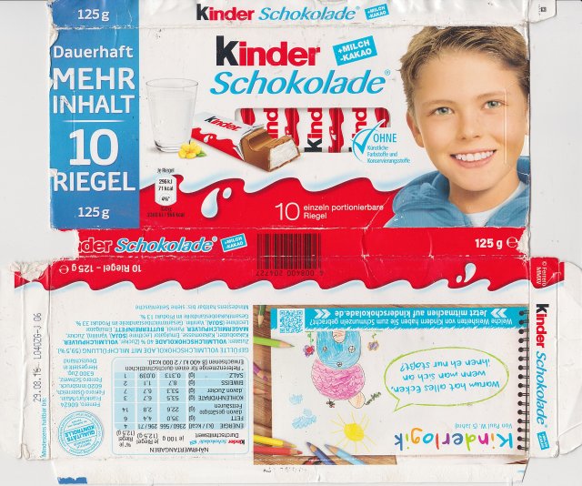 Kinder Schokolade prostokat niebieska 71kcal mehr inhalt 10 riegel