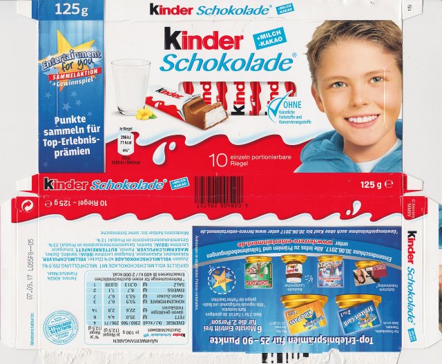 Kinder Schokolade prostokat niebieska 71kcal ohne Entertainment