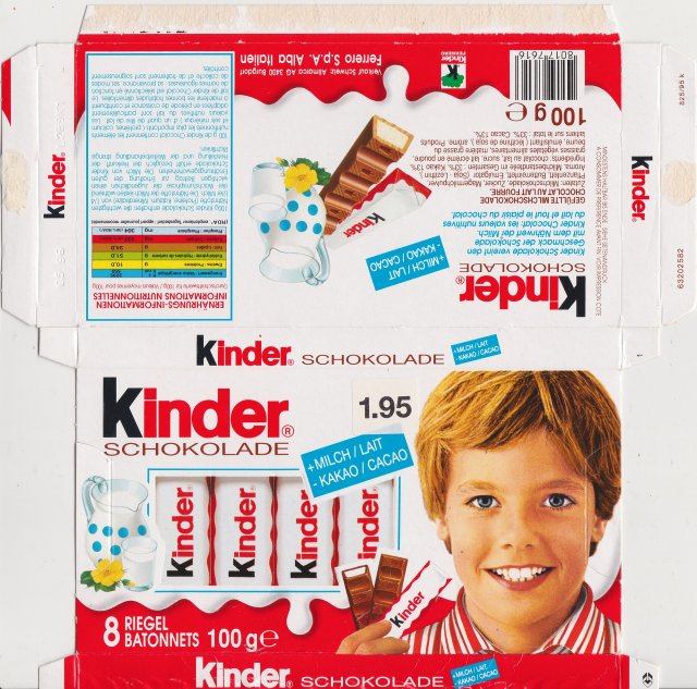 Kinder schokolade prostokat paski milch lait kakao cacao