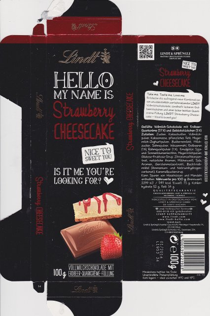 Lindt Hello Strawberry Cheesecake