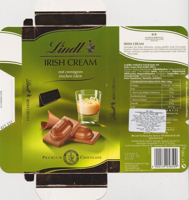 Lindt male pion 1 Irish Cream