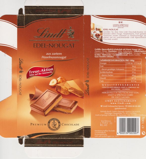 Lindt male pion 1 edel-nougat Treue-Aktion