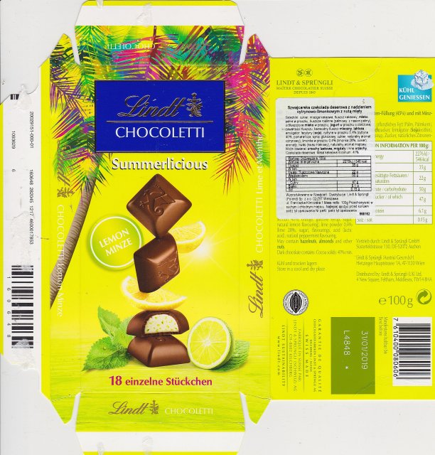 Lindt male pion chocoletti 4 Summerlicious lemon minze