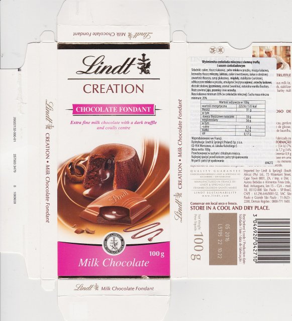 Lindt male pion creation Chocolate Fondant milk chocolate