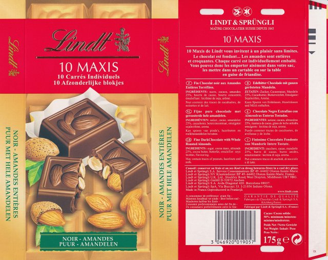 Lindt srednie 10 Maxis Noir Amandes