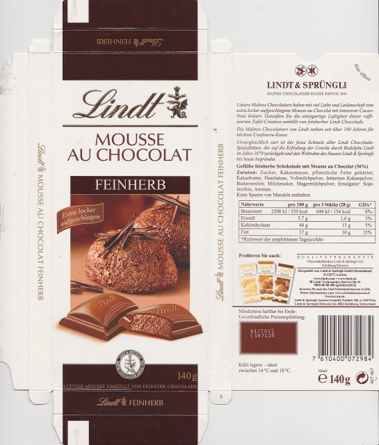 Lindt srednie Mousse au Chocolat Feinherb 
