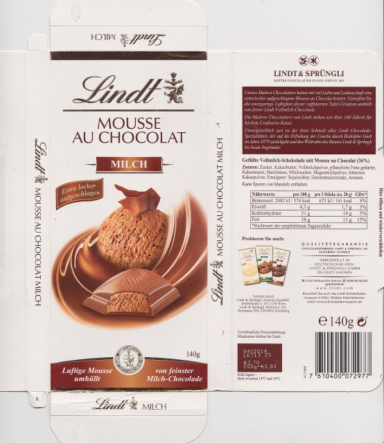 Lindt srednie Mousse au Chocolat milch