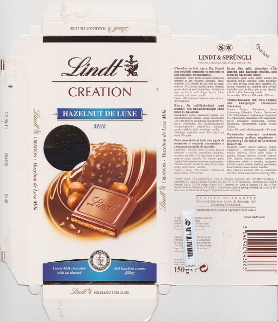 Lindt srednie creation hazelnut de luxe milk