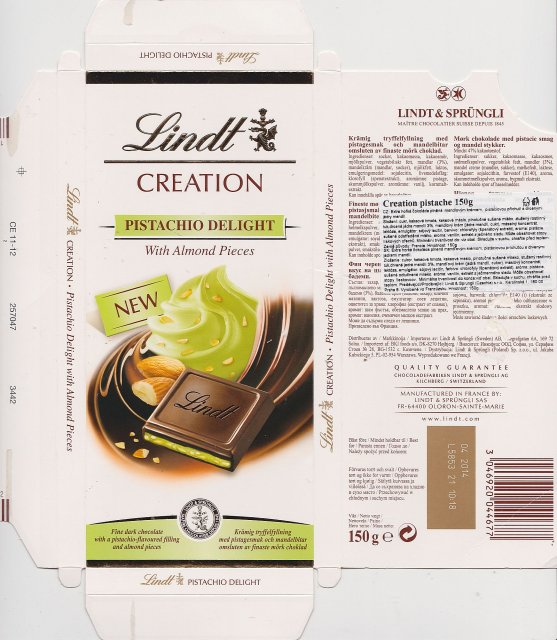 Lindt srednie creation pistachio delight with almond pieces new
