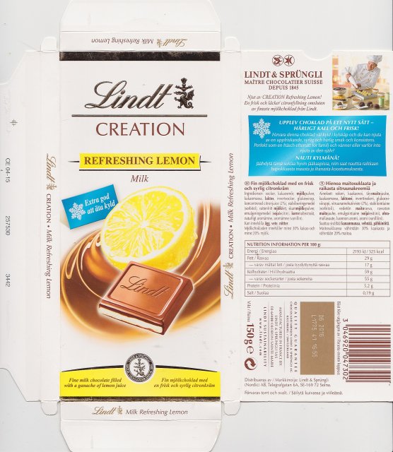 Lindt srednie creation refreshing lemon milk extra god