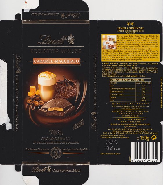 Lindt srednie edelbitter mousse caramel-macchiato