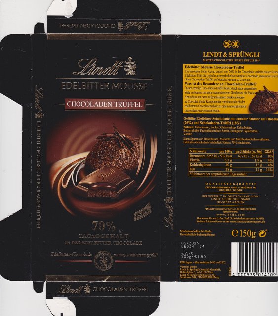Lindt srednie edelbitter mousse chocoladen truffel