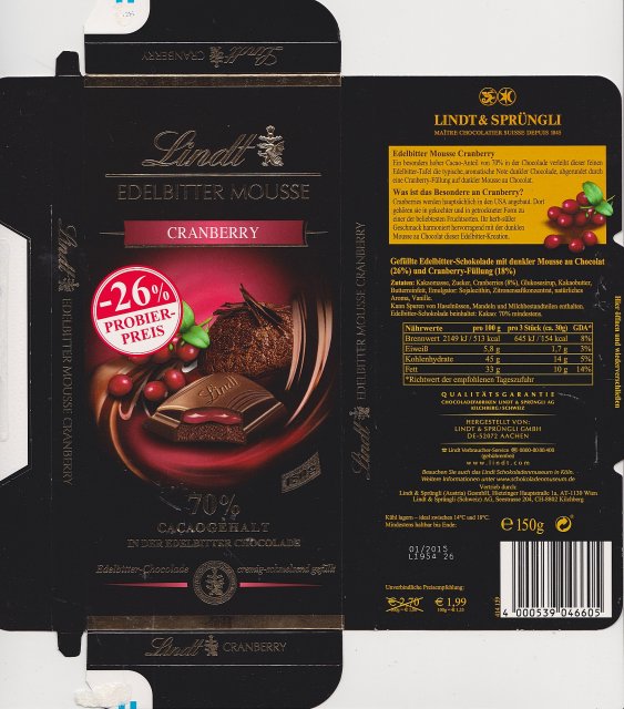 Lindt srednie edelbitter mousse cranberry -26 probier preis