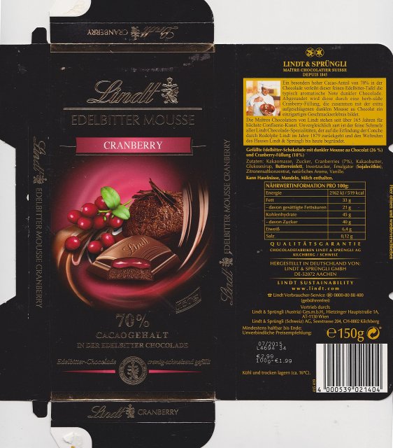 Lindt srednie edelbitter mousse cranberry