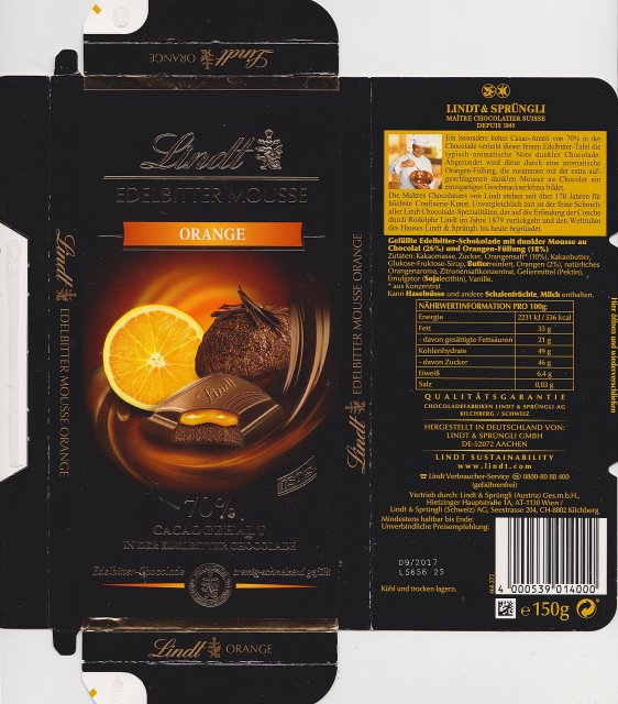 Lindt srednie edelbitter mousse orange