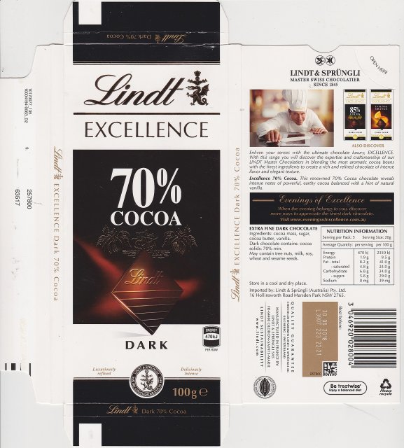 Lindt srednie excellence 0 70 dark 470kJ