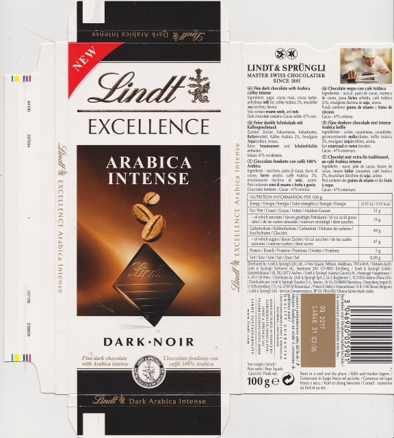Lindt srednie excellence 1 Arabica Intense dark noir new