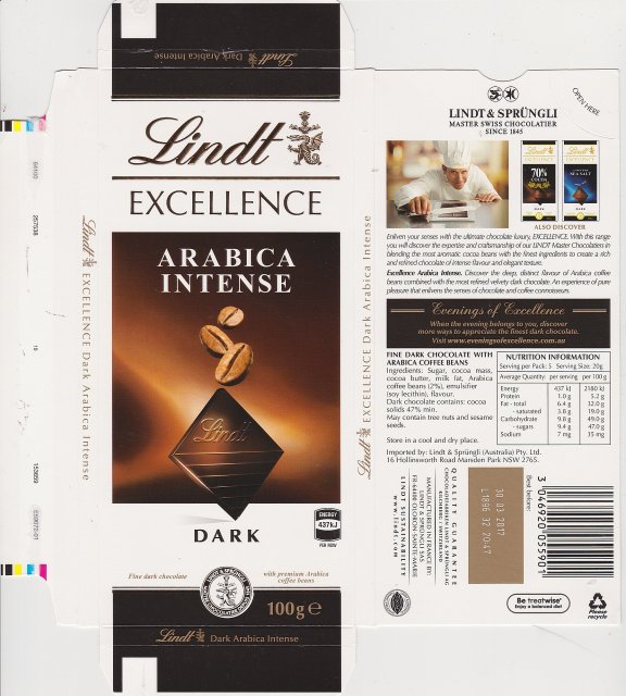 Lindt srednie excellence 1 arabica intense dark 437kJ
