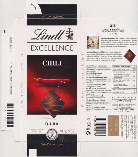 Lindt srednie excellence 1 chili dark fine dark 100 g NeT