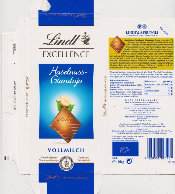 Lindt srednie excellence 2 Haselnuss-Gianduja vollmilch