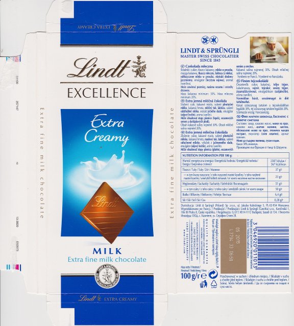 Lindt srednie excellence 2 a extra creamy milk extra fine milk chocolate