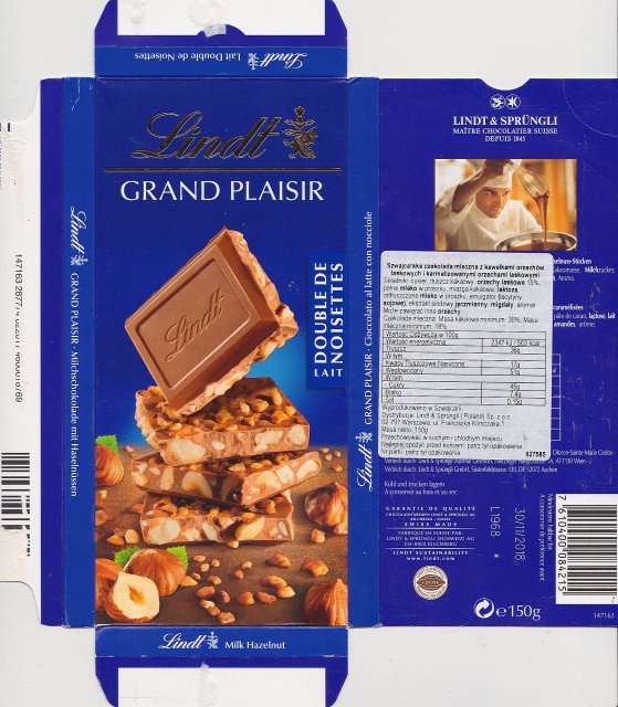 Lindt srednie grand plaisir double de noisettes lait