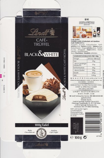 Lindt waskie Black White Cafe Truffel