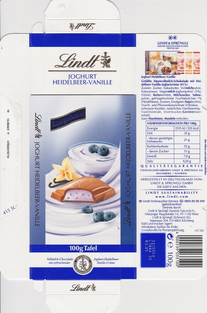 Lindt waskie kuhl geniessen Joghurt Heidelbeer Vanille