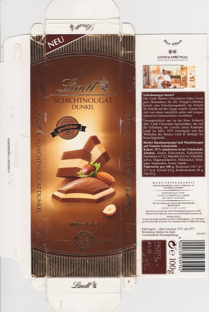 Lindt waskie schichtnougat dunkel