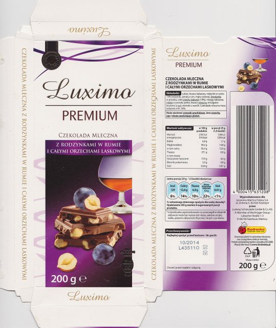 Luxima premium 3 z rodzynkami w rumie i calymi orzechami laskowymi