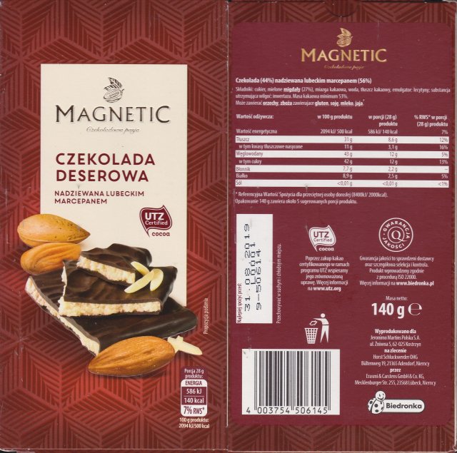 Magnetic deserowa nadziewana lubeckim marcepanem 140kcal
