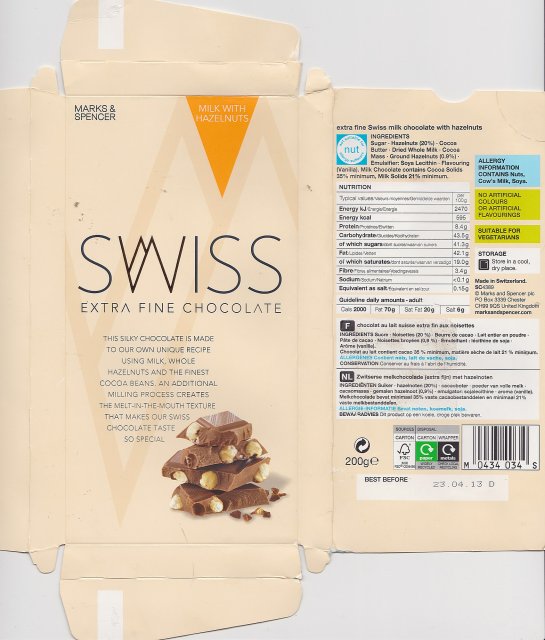 Marks Spencer Swiss milk with hazelnuts