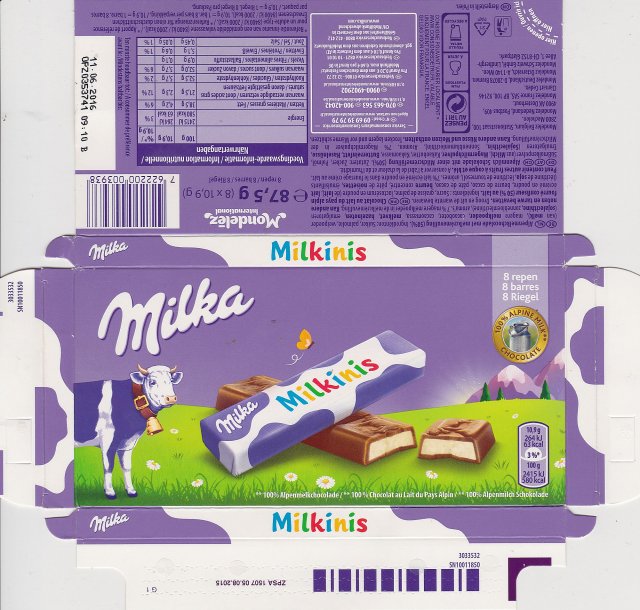 Milka male Milkinis 63kcal 8 repen 100 alpine milk chocolate