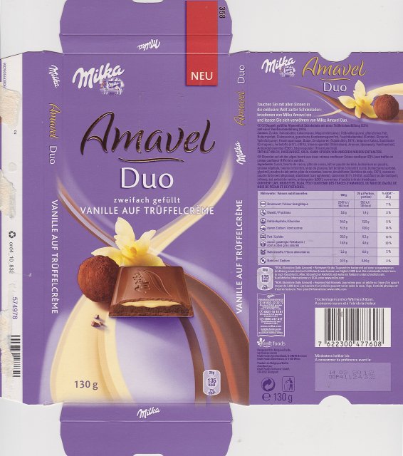 Milka srednie Amavel duo Vanille auf truffelcreme