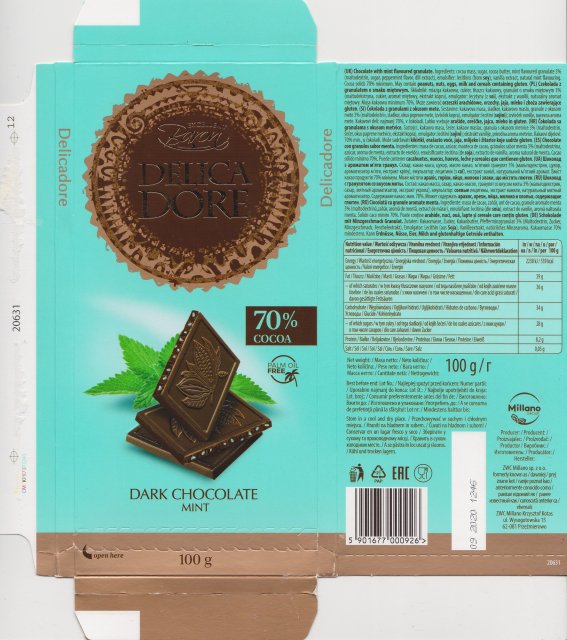 Millano Baron Delica Dore dark chocolate mint 70 cocoa