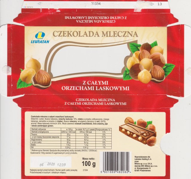 Millano Lewiatan mleczna z calymi orzechami laskowymi